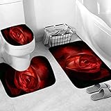 Generisch Badematten & Badteppiche Set 3 Teilig Badezimmerteppich Waschbar Badematte rutschfest,Wc Vorleger Mit Ausschnitt Und Badematte, Badvorleger Toilette Teppich 50×80Cm Rose