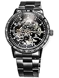 Alienwork IK Automatikuhr Armbanduhr Herren Damen Schwarz Edelstahl Metallarmband Skelett