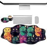 Extra großes Gaming-Mauspad, XXL-Schreibtischunterlage (35,4 x 15,7 cm) mit genähten Kanten, Farbe Katzen, rutschfestes, erweitertes Mauspad, Tastatur-Mauspad, weiche, lange Schreibtischunterlage für