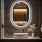 Trintion Badspiegel Mit Beleuchtung, 50x70 cm Oval Spiegel mit Beleuchtung, Badspiegel mit Touch-Schalter, Beschlagfrei, Dimmbar, 3 Lichtfarbe 3500K-6500K