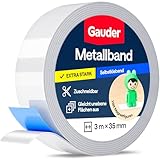 GAUDER Metallband selbstklebend - Ideal für Tonie®-Figuren & -Regale - Magnetband für Magnete - Ferroband mit Schaumstoff-Kleber - Stahlband und Eisenband (3 m x 35 mm)