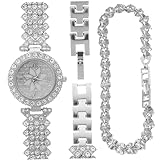 VALICLUD Damenuhr Voller Diamanten Sonnenbrille Damen Golduhr Damen Frauen Paar Silberne Kleiderarmbanduhr Silberne Uhr Quarz Damenuhren Weiße Uhren Für Damen Luxusuhren Strasssteine
