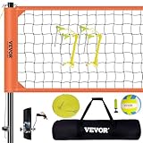 VEVOR Volleyballnetz Höhenverstellbares Volleyballnetz Set, 9,7 x 2,4 m Tragbarer Beachvolleyball-Netz, Orange Volleyballnetz Faltbare Volleyballnetz mit Volleyball & Tragetasche, für Garten, Strand