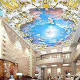 Blauer Himmel Weiße Wolken Fliegende Vögel Blumen Sonnenschein Moderne 3D Tapete Hochwertige Strukturierte Seide Neutrale Material Ideal Für Wohnzimmer Schlafzimmer-250cm×170cm