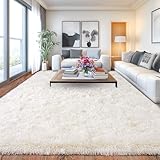 Chicnix Großer Teppich Wohnzimmer Hochflor 160x230 Creme, Weich Shaggy Langflorteppich rutschfest, Moderner Flauschig Teppich Schlafzimmer Kinderzimmer Wohnheim Heim Dekor