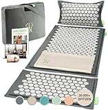 BACKLAXX ® Akupressurmatte mit Kissen, XL [+120% mehr Fläche], Tuch und Tasche, Akupunktur Matte mit Stacheln zur Massage und Entspannung von Nacken und Schulter, Massagematte Rücken