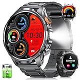 BANLVS Smartwatch Herren Militär, 1000mAH Akku, LED Taschenlampe, 1,91” AMOLED Smartwatch mit Telefonfunktion, 5 ATM Wasserdicht/110+ Sportmodi/SpO2/Herzfrequenz/Schlaf, Uhren Herren für Android iOS