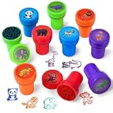 OSDUE 10 Stück Stempelset Tiere, Kinder Briefmarken, Stempelset Tiere, Selbstfärbend für Kinder, Niedliche Spielzeugstempel aus Plastik, für Spiel, Spaß, Hobby und mehr(Wilde Tiere)