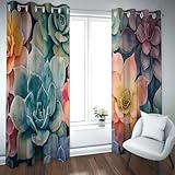 UIRINGART Zeitgenössische Verdunkelungsvorhänge Sukkulentenmuster Energiesparende isolierte Fensterdekorationen Vorhänge für Männer Spielzimmer Schlafzimmer 2 Paneele B140xH260cm