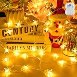 Gcstnn Lichterkette Batterie Außen Innen, 6M 40LED Warmweiß Stern Lichterkette mit 6h Timer, IP65 Wasserdicht Lichterkette für Weihnachtsbaum Kinderzimmer Weihnachten Dekorationen