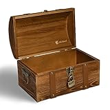 Heimfreude Schatztruhe 'Blackbeard' 30x18,5x18,5cm aus massivem Kierfernholz mit Schloss für ein Geschenk, deko Holzkiste zur Aufbewahrung oder als Schatztruhe für eine Schatzsuche