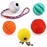 Elezenioc 5 Hundeball Hundespielzeug Naturkautschuk,Intelligenz Welpenspielzeug Hundefutter Ball,Zahnpflege Ball Bell Ball mit Seil,Quietschender Spielzeug (Kleine Mittlere und große Hunde)