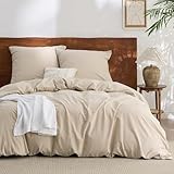 BEDSURE Bettwäsche 200x220 Baumwolle 3teilig - Bettwäsche-Sets Hazeltaupe Bettbezug mit 2 Kissenbezüge 80x80 cm, Ähnliche Textur wie Washed Leinen, Oeko-TEX Bedding Braun mit Reißverschluss