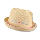 Sterntaler Strohhut Katze - verspielter Sonnenhut mit Katzengesicht - UV-Schutz 50+ Sommerhut - Mädchen Strandkappe - Baby und Kinder Kopfbedeckung - sand, Größe 55