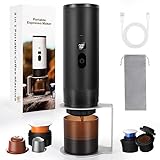 SOPPY Tragbare Kaffeemaschine mit Kaffee Tropfständer, Espressomaschine Camping Mini Kaffeemaschine, Kapselmaschine Selbsterhitzung kompatibel mit gemahlenem Kaffee & Kaffeekapseln, Schwarz