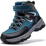 ASHION Winterschuhe Jungen Schneestiefel Kinder Mid Gefütterte Winterstiefel Wanderschuhe Trekking Baumwollschuhe,H Blau, 36 EU
