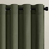 Topfinel Leinen Gardinen Wohnzimmer Gardinen Halbtransparent Voile Vorhänge mit Ösen Hell Vorhang Oliv-grün 140x260cm Gardinen Schlaufenschal 2er Set
