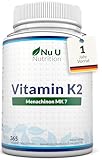 Vitamin K2 MK7 200µg - 365 vegane Tabletten, keine Kapseln - 12 Monate Vorrat - 200mcg pro Tablette - Vit K2 MK-7 Menaquinon hochdosiert - Nu U Nutrition