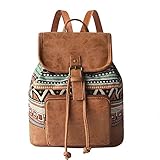 Rucksack Bohemien Klassisch Rucksackhandtaschen Klein Leder und Baumwolle Freizeitrucksack für Schule Einkaufen Reise Arbeit
