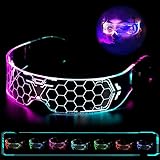 Led Brille für Party Leuchtende Brille Cyberpunk Led Brille Party Led Visor Glasses Schnelle Brille Rave LED Partybrille 7 Farben und 5 Modi, für Cosplay Club Neon Party Rave Brille Mit 1 Brillentuch