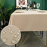 Yeahshion Tischdecke Rechteckig Schmutzabweisend, Beige 140 x 200 cm, Polyester-Leinen-Effekt, wasserdichte Tischdecke für Tisch, Esszimmer, Restaurant, Schutz (Beige, 140 x 200 cm)