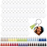 DELORIGIN 100 Stück Herz Fotorahmen Schlüsselanhänger Aus Acryl Mit Quasten Charme Kleiner Durchsichtiger Fotoeinsatz Schlüsselanhänger Mit Ring Bilderrahmen Schlüsselring Für Liebhaber