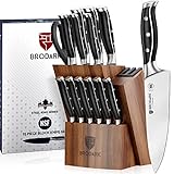 BRODARK Küchenmesser-Set mit Block, Vollzapfen, NSF-zertifizierter deutscher Edelstahl-Messerblock-Set, Steel-King-Serie mit Geschenkbox