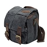 Neuleben Wasserdicht Klein Kameratasche SLR-Tasche Vintage Fototasche aus Canvas Unisex für Spiegelreflexkameras (Dunkelgrau)
