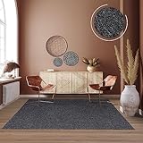 TT Home Waschbarer Wohnzimmer Teppich Esszimmer Kurzflor Unifarben Melierte Optik Modern, Farbe:Anthrazit, Größe:120x160 cm