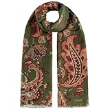 Stetson Wool Paisley Sommerschal Wollschal Fransenschal Damen/Herren - mit Fransen Frühling-Sommer Frühjahr Sommer - One Size dunkelgrün