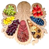 vuicci Octopus Charcuterie Board – Serviertablett mit Ozeanmotiv für Käse, Fleisch und Obst, Kraken-Design, Holzplatte, Geschenk für Meeresfrüchte-Liebhaber (A)
