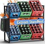 Restorgan Getränkekistenregal 6 kisten, Metall Getränkeregal mit Sixpack-Halter & 2 Haken, Extrem Standfest Regal Getränkekisten, Kistenregal für Wohnzimmer, Küche,Weinkelle (Schwarz)