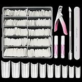 Nageltips für Gelnägel, Venares 500 Stücke Acryl Künstliche Nägel 10 Größen Nageltips mit Kleber Nägel Feilen Nagelknipser Nagelhautschieber, Hable Nagelspitzen Gelnägel Set(Natürlich)
