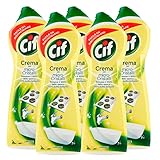 5 x Cif Reinigungs-Creme für verschiedene Oberflächen mit Mikro-Kristallen mit Zitronenduft 100 % glänzend – 5 Flaschen à 750 ml
