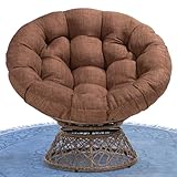 Bme Ergonomischer Papasansessel aus Weidengeflecht mit weichem, dickem Stoffkissen, Stahlrahmen, 360-Grad-Drehgelenk, für Wohnzimmer, Schlafzimmer, Lesezimmer, Lounge, Zimt-Mokka – braune Basis