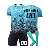 Generisch Barcelona Trikot Personalisiert für Kinder Fussball Trikots Kinder Set mit Fussballtrikot Shorts und Socken für Herren/Jungen, Hause/Auswärts Fußball Trikot mit Namen Nummern