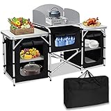 Froadp 174x46x110cm Faltbar Camping Schränke Mobile Campingküche Schrank mit MDF Tischplatte & Tragetasche Mobile Gartenküche Grilltisch Außenküche für BBQ Reisen Camping Garten Balkon (Type A)