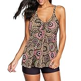 Durio Tankini Damen Bauchweg Tankinis für DamenTankini Zweiteiler Sets Elegant große größenBadeanzüge Oberteil mit Badeshorts Strandausflüge im Sommer Geometrisches Muster EU 40-42 (Herstellergröße L)