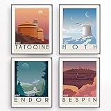 Tatooine Planet Hoth Bespin Druck Vintage Leinwand Malerei Reise Film Retro Poster Landschaft Wandkunst Bild Wohnkultur Kein Rahmen-50x70cmX4