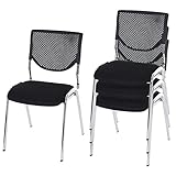 Mendler 4er-Set Besucherstuhl T401, Konferenzstuhl stapelbar, Stoff/Textil - Sitz schwarz, Füße Chrom
