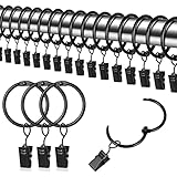 tonyg-p 22 Stück Metall Vorhangringe Gardinenringe mit Clips Vorhang Hängend Ringe für Fenster Tür Duschvorhänge, 32mm Innendurchmesser(Schwarz)