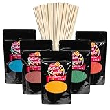 Zuckerwatte Zucker Set 5 x 200g Premium Aroma Zucker + Stäbe (5 x 200g + 50 Stäbe)