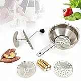 Passiermühle Edelstahl, Passiergerät Marmelade mit 3 Siebeinsatz Lochscheiben, Passiergerät aus Edelstahl, Passiergerät Groß, Passiermühle für Presse Obst, Gemüse, Tomaten, Kartoffelpüree, Babynahrung