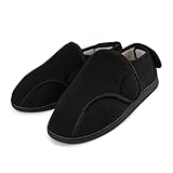 TIESTRA Hausschuhe Herren Diabetiker Schuhe Extra Weit mit Klettverschluss Breit Senioren Schuhe Memory Foam Sohle für Geschwollene Füße, Schwarz UK11/EU45