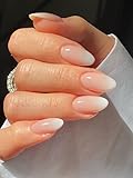 MouYou Press on Nails Kurz,Almond Nude Gradient White Fake Nails Full Cover Kunstnägel mit Nagelkleber,Mandel Babyboomer Farbverlauf Weiß Acryl Künstliche Fingernägel für Frauen & Mädchen