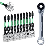 Toobeet 11-teiliger 50 mm PZ2 Impact-Pozidriv-Bitsatz mit 10 magnetischen Präzisionsbits aus S2-Stahl (25 mm/1”) und 1 Mini-Schlüssel, inkl. transparenter Bit-Organizer-Streifen