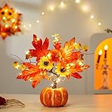 Herbstdeko kürbis Baum Lichter mit LED, 32cm Lichterbaum kürbis, Thanksgiving Künstlicher Kürbis dekorative, Batteriebetrieben, Lichterbaum Halloween Deko Für Hochzeit, Erntedankfest (A)