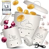 TWOBERRY Aufbewahrungsbox [3er Set] inkl. Sparschäler- längere Haltbarkeit durch 360° Luftzirkulation-ideale Zwiebel Kartoffel & Knoblauch Aufbewahrung (Weiß)