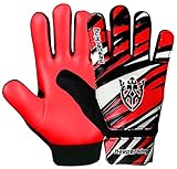 Keeperking Torwarthandschuhe Kinder, Jungen und Mädchen, Junior Fußballhandschuhe Fußball Spielerhandschuhe für Jungen tormannhandschuhe (3,Rot-Schwarz-Weiß)