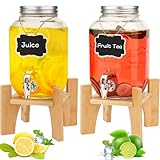 Hisredsun 2 x 4L Glas-Getränkespender mit Ständer, Getränkespender, Glas-Wasser-Saft-Spender mit Hahn, Wasserkrug mit Hahn Perfekt für Partys/Hochzeiten/Geburtstage